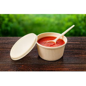 Resim Ekolojik Ambalaj Doğa Dostu Çok Amaçlı Kapaklı 550cc Kase ve Kaşık Seti 20 Parça | Aşure-Tatlı-Çorba-Yoğurt 