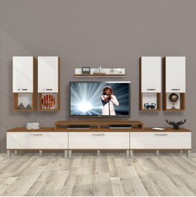 Resim Decoraktiv Ekoflex 8da Mdf Krom Ayaklı Tv Ünitesi Tv Sehpası - Ceviz - Beyaz 