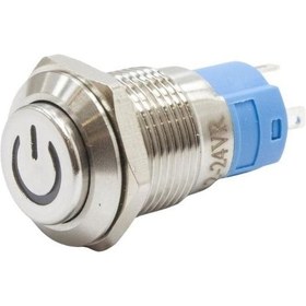 Resim 12A-G1Z-C 12Mm Çıkık Anahtarlı Işıklı Power Metal Buton - Beyaz 