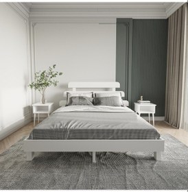 Resim Lotus X New Model Beyaz Renk Ahşap Karyola Ve İki Komodin Set-163 160 x 200 CM 