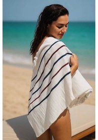 Resim Peştemal Plaj Havlusu %100 Pamuklu 70x150 Cm Beyaz Waves Çok Renkli 