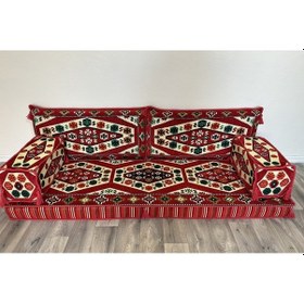 Resim Coton Şark Köşesi Otantik Yörük Desenli Minder Takımı Konsept Kırmızı Kırmızı 