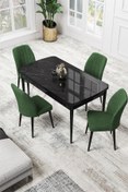 Resim Canisa Concept Par Serisi 70x114 Açılabilir Mdf Mutfak Masası Takımı Siyah Mermer Desen Masa 4 Haki Yeşil Sandalye 