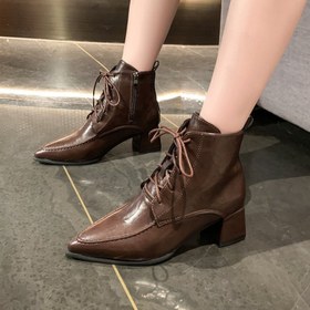 Resim Kadın Vintage Sivri Burunlu Topuklu Botlar - Faux Kaplama Elbise Ayakkabıları, Fermuar Kapatma ve Kauçuk Taban Tüm Mevsim Konforu için, Casual ve Formal Kıyafetler için Uygun, Rahat Ayakkabılar, Kumaş Astarlı İç Mekan 