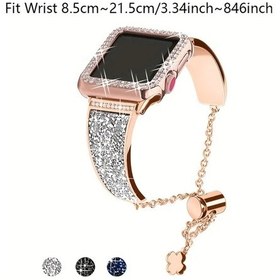 Resim Cloud011 42mm Rose Gold İwatch Metal Bileklik Ve Kristal Kasa Uyumlu 
