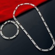 Resim 2 adet Şık 925 Gümüş Kaplama Zincir Kolye ve Bilezik Seti - 4mm Bakır DIY, Erkekler ve Kadınlar için İdeal, Mükemmel Noel Hediyesi veya Düğün Aksesuarı, Düğün Takıları|Şık Zincir Tasarımı|Dayanıklı Takı 