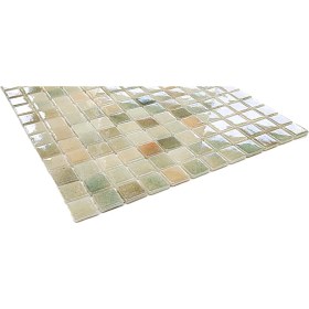 Resim MozaiKristaL Mutfak Tezgah Arası, Banyo, Havuz, Sauna, Spa ve Tüm Yüzeyler Için 25X25MM. Sedefli Adaçayı Şampanya 31.5X31.5CM. Fileli Cam Mozaik ( 1m2 Fiyatı ) 