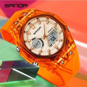 Resim Fochsia Sanda Erkekler İçin Çift Ekranlı Digital Analog Led Işıklı Alarmlı Spor Kol Saati Turuncu Diğer 