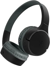 Resim Belkin SoundForm mini kablosuz çocuk kulaklığı, entegre mikrofonlu ve eğlenceli çıkartmalı, 30 saat oynatma – ders, tatil, iPhone, iPad, Galaxy için kulak üstü kulaklık, siyah 