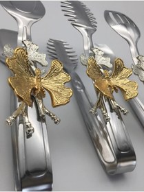 Resim Fiyakalı Ürünler Kelebek Aksesuarlı Gümüş Metal Salata, Makarna, Pasta , Servis , Sunum , Yemek Maşası 3'lü Set 