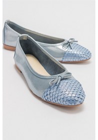 Resim Simli Hakiki Deri Kadın Babet 02 Mavi 