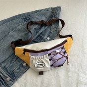 Resim Kadınlar için Ayarlanabilir Crossbody Bel Çantası - Fermuarlı Çok Fonksiyonlu Naylon Kılıf, Açık Mor/Beyaz/Yeşil, Günlük Gereçler İçin Kompakt & Şık, Toka Kayış Detayı, Güvenli Fermuar Kapama 