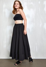 Resim Bordo Poplin Beli Lastikli Uzun Etek - Siyah / L 