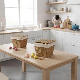 Resim Hepta Collection Su Sümbülü Patates Soğan Kovası | Doğal Hasır Saklama Sepeti | El Yapımı Kare Şekilli Mutfak Düzenle 