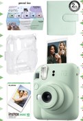 Resim Fujifilm Instax mini 12 Yeşil Fotoğraf Makinesi-10'lu Film-Kare Albüm ve Şeffaf Kılıf Seti 