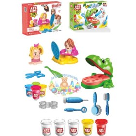 Resim Oyuncak Dino Dişçi Oyun Hamuru Set Kuaför Hamur Set 2in1 