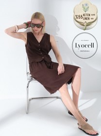 Resim Keten Lyocell Karışımlı Beli Bağcıklı Kesik Uç Detaylı Kadın Midi Etek @Karla - Açık Sarı / L 