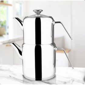 Resim Çelik Çaydanlık Takımı Silindir Model Metal Saplı Çelik 