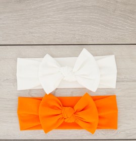 Resim Babygiz El Yapımı Yumuşak Fiyonk Bağlamalı Doğal Pamuklu Penye 2'li Bebek Çocuk Kız Bandana Beyaz Turuncu 