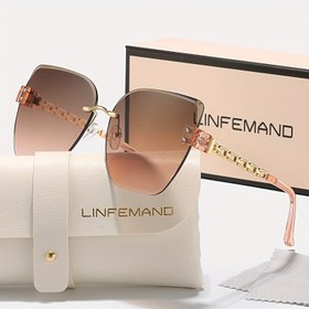 Resim Kadınlar için lüks moda gözlükler, sürüş ve festivaller için çerçevesiz gradient kedi gözü gözlükler 
