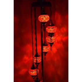 Resim Renkli El Işi Camlı Sarkıt ve Ayaklı Dekoratif Köşe Lambası 