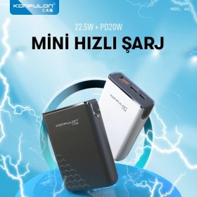 Resim Coverzone Konfulon Mini Powerbank 10000MAH 22.5W ve PD20W Type-C Input ve Output iPhone 11 12 13 14 15 Uyumlu Powerbank Beyaz Renk Güç Bankası A6Q 