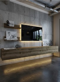 Resim Resital Ledli Duvara Monte Tv Sehpası - Ceviz - W6022-2 Ceviz 