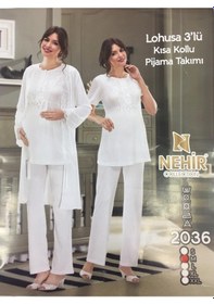 Resim Nehir 2036 Ekru Hamile Lohusa 3Lü Pijama Sabahlık Takım 