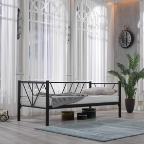 Resim Alchera Daybed Tek Kişilik Sedir Divan Metal Karyola Siyah 