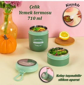 Resim Porsima 66720 Çelik Yemek Termosu Lunch Box Yemek Kabı Yeşil 710m 