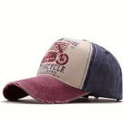 Resim Vintage Motosiklet Baskı Beyzbol Kapağı - Yıpranmış İki Tonlu Tasarım, Ayarlanabilir Snapback, Hafif Polyester, Bisiklet ve Rahat Giyim için Dış Mekan Güneş Şapkası, Motosiklet Aksesuarları, Bisiklet Ekipmanı, Klasik Stil, Dokulu Kumaş 