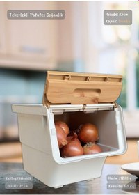 Resim Tekli Bambu Renk Tekerlekli Patateslik Soğanlık Oyuncaklık Erzak Kutusu Sebzelik 12 Lt Bambu-krem 