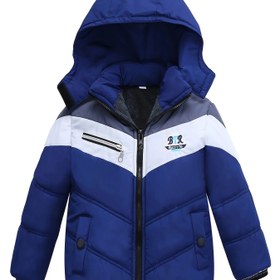 Resim Stil Blue & White Winter Jacket ile "BR" Logo - Sonbahar ve Kış için Sıcak, Rahat, Uzun Kollu Kapüşonlu Ceket, Polyester Dolgulu, Sonbahar ve Kış için Rahat Giyim | Şık Kış Ceketi | Fermuarlı Ceket 