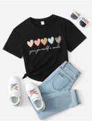 Resim MORNİNG KİDS Siyah Minimal Kalpler Baskılı Çocuk Tshirt 
