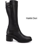 Resim GÖNDERİ(R) Kadın / Kız Siyah Fermuarlı Kalın Topuklu Hakiki Deri Çizme 