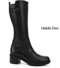 Resim GÖNDERİ(R) Kadın / Kız Siyah Fermuarlı Kalın Topuklu Hakiki Deri Çizme 
