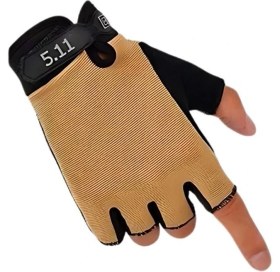 Resim Single Swrod Single Sword Yarım Parmak Taktik Eldiven & Asker Polis Dağcı Avcı Sporcu Eldiveni - BEJ 