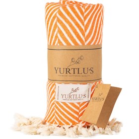 Resim YURTLU'S Sapphire Sands Series Turkish Beach Towel Pre-Washed 38"x72" Quick Dry and Highly Absorbent Oversized Sand-Free Stylish and Versatile for Beach, Spa, and Home Light 100% Cotton Peshtemal - Orange 