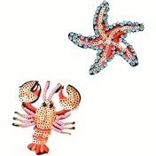 Resim 1 adet El Yapımı Pullu Deniz Hayatı Yamaları - DIY Giysi Tamiri ve Dekorasyonu için Canlı Denizyıldızı & Istakoz Tasarımları, Ütüyle Yapışan Karikatür Nakış Aksesuarları Koyu Gökyüzü Mavisi/Kırmızı/Karpuz Kırmızısı 
