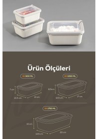 Resim Vienev 9'lu Vip Dikdörtgen Mikrodalga Ve Difrize Uygun Saklama Kabı Seti Bej 3x 1750,1050,600 Ml Bej 