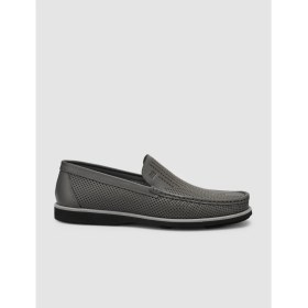Resim Cabani %100 Hakiki Deri Gri Erkek Loafer 