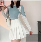 Resim Beyaz Sonbahar Ve Kış Kadın Pilili Etek Beyaz Kısa Etek Japon Yüksek Bel Ince Jk Ekose A-line Etek Beyaz 