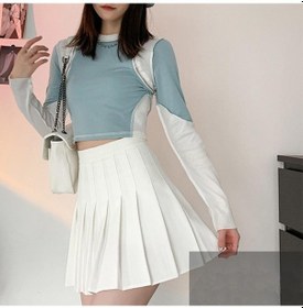 Resim Beyaz Sonbahar Ve Kış Kadın Pilili Etek Beyaz Kısa Etek Japon Yüksek Bel Ince Jk Ekose A-line Etek Beyaz 