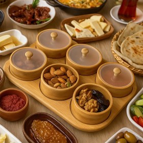 Resim Pablito PBT-693 Tepsili 6lı Bambu Kahvaltılık Saklama Kabı Kapaklı Saklama Kabı Kapaklı Kahvaltılık Seti 