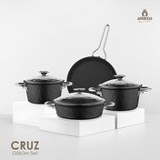 Resim Amboss Cruz Payrex Cam Kapaklı Fırına Girebilen Granit Döküm 7 Parça Siyah Tencere Seti 