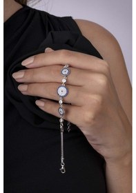 Resim Gümüş Pazarım Üçlü Nazar Boncuğu Beyaz Altın Kaplama 925 Ayar Gümüş Kadın Bileklik Diğer 