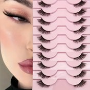 Resim 10 Çift Doğal Kabarık Yarım Kirpikler - Cesur ve Güzel Görünüm İçin Kedi Gözü Küme Tüyü Uzun ve Kısa Sahte Kirpikler, D-Kıvır 0.07mm Kalınlık, 6-15mm Uzunluk, Başlangıç Seviyesinde Kullanışlı, Tekrar Kullanılabilir, Kokusuz, Kirpik Uzatmaları, Çok Yönlü Kirpik Stili, Dayanıklı Kirpik Malzemesi 