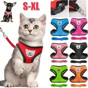 Resim Kedi Tasma Takımı Yürüyüş Tasma Ayarlanabilir Kedi Yelek Tasma Yansıtıcı Küçük Köpek Tasma 
