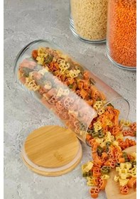 Resim 12'li Kavanoz Vakumlu Bambu Kapaklı Cam Kavanoz Baharatlık Bakliyat Gıda Saklama Kabı Organizer Şefaf 