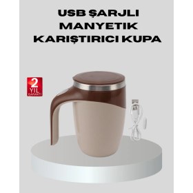 Resim Manyetik Karıştırıcı Kupa USB Şarjlı Otomatik Karıştırma Çift Katmanlı 